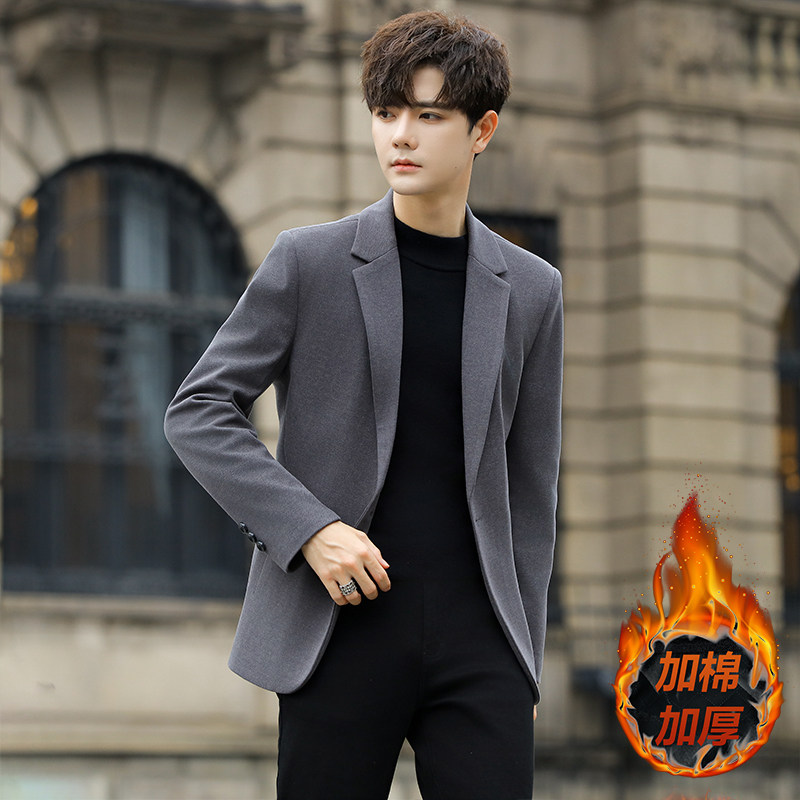 秋冬季新款毛呢西装男士韩版修身潮流男装衣服加厚呢子休闲1212n