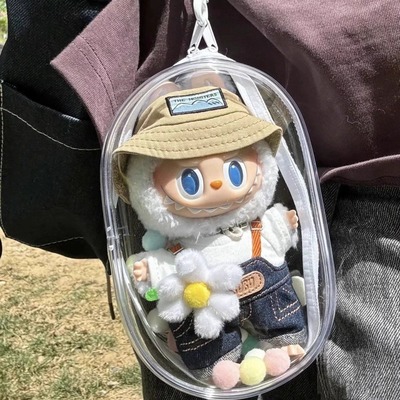 labubu泡泡玛特pvc透明Q圆遛娃包