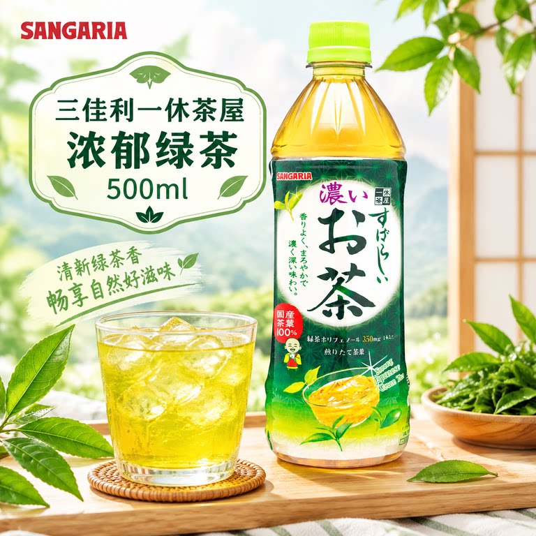 三佳利浓郁绿茶日本进口SANGARIA一休茶屋饮料无糖绿茶饮品500ml图片