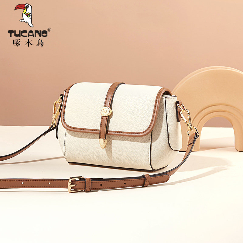 啄木鸟真皮女包2023新款时尚法式小众设计感妈妈包洋气单肩斜挎包