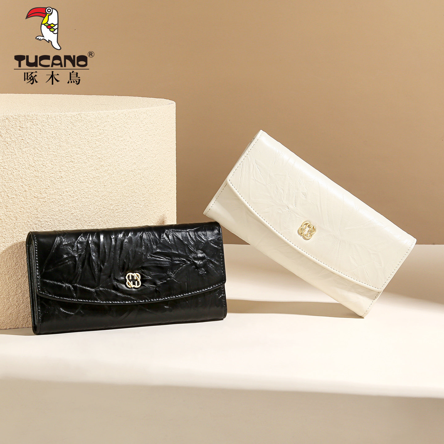 啄木鸟真皮长款钱包女士2025新款轻奢高级感头层牛皮多卡位大三折