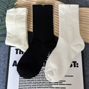 白色袜子女月子袜中筒薄款 吸汗防臭百搭堆堆袜ins潮简约纯色棉袜