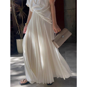 大码 设计感松紧腰雪纺半身裙女胖妹妹高腰mm双层压褶a字纱纱长裙