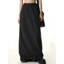 大码 休闲运动直筒卫裙女胖妹妹高腰mm显瘦宽松黑色拖地半身裙 美式