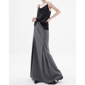 梨形女生穿搭大码 灰色西装 半身裙女胖妹妹高腰mm显瘦百褶a字长裙