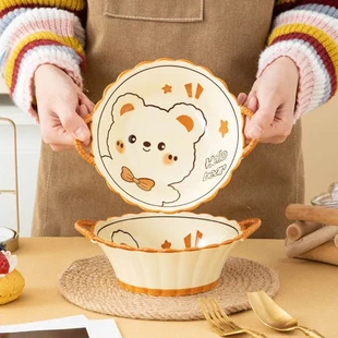 陶瓷燕麦吃防烫碗筷米饭碗卡通 加厚餐具耐高温简约面碗家用风格