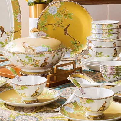 琴瑟和鸣景德镇骨瓷餐具套装定制陶瓷碟碗盘家用中式轻奢乔迁新居