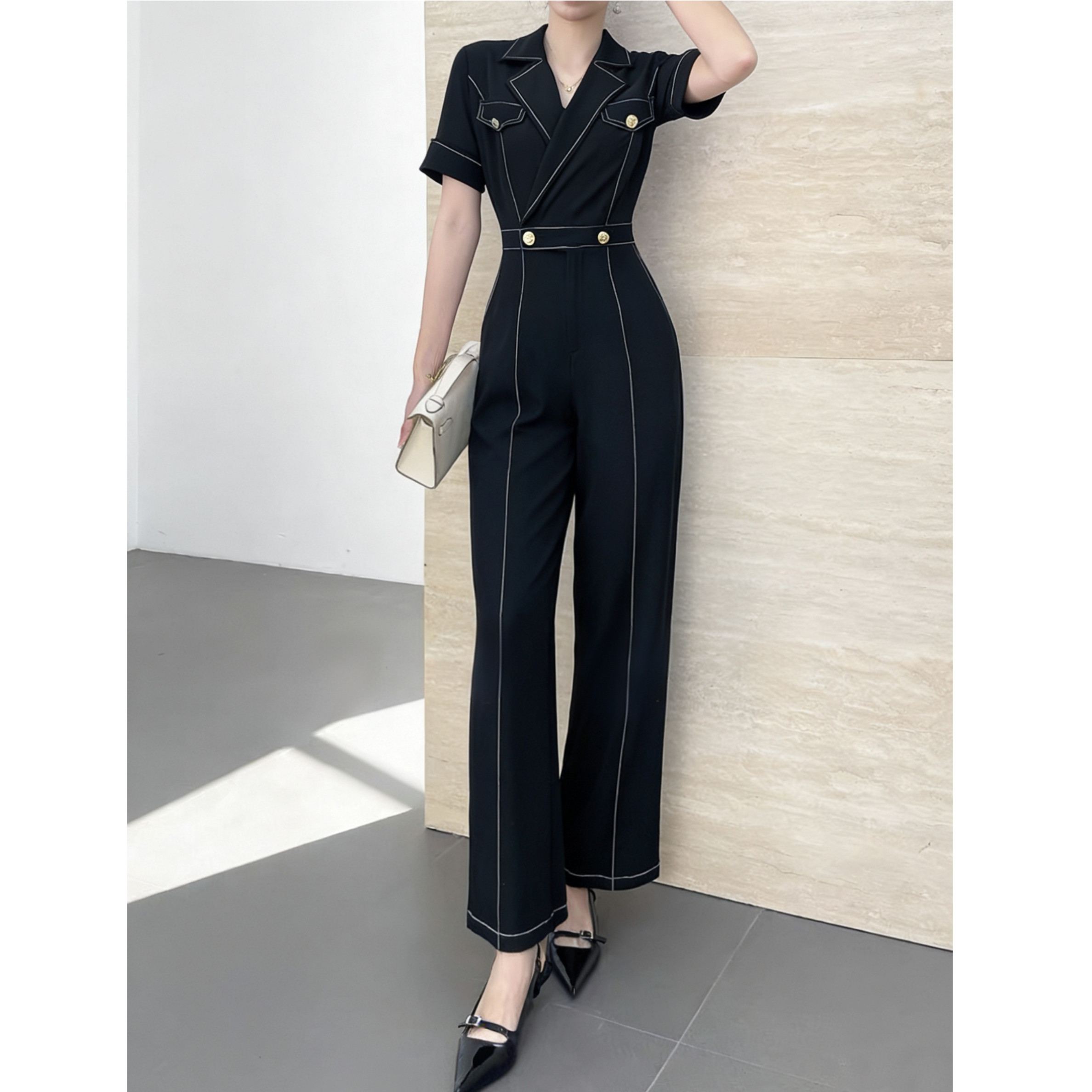 高级感连体裤女夏季2026年新款西装领连体衣气质显瘦高腰阔腿长裤,女装/女士精品,时尚套装,淘宝优惠券,粉丝福利购,淘宝优惠卷