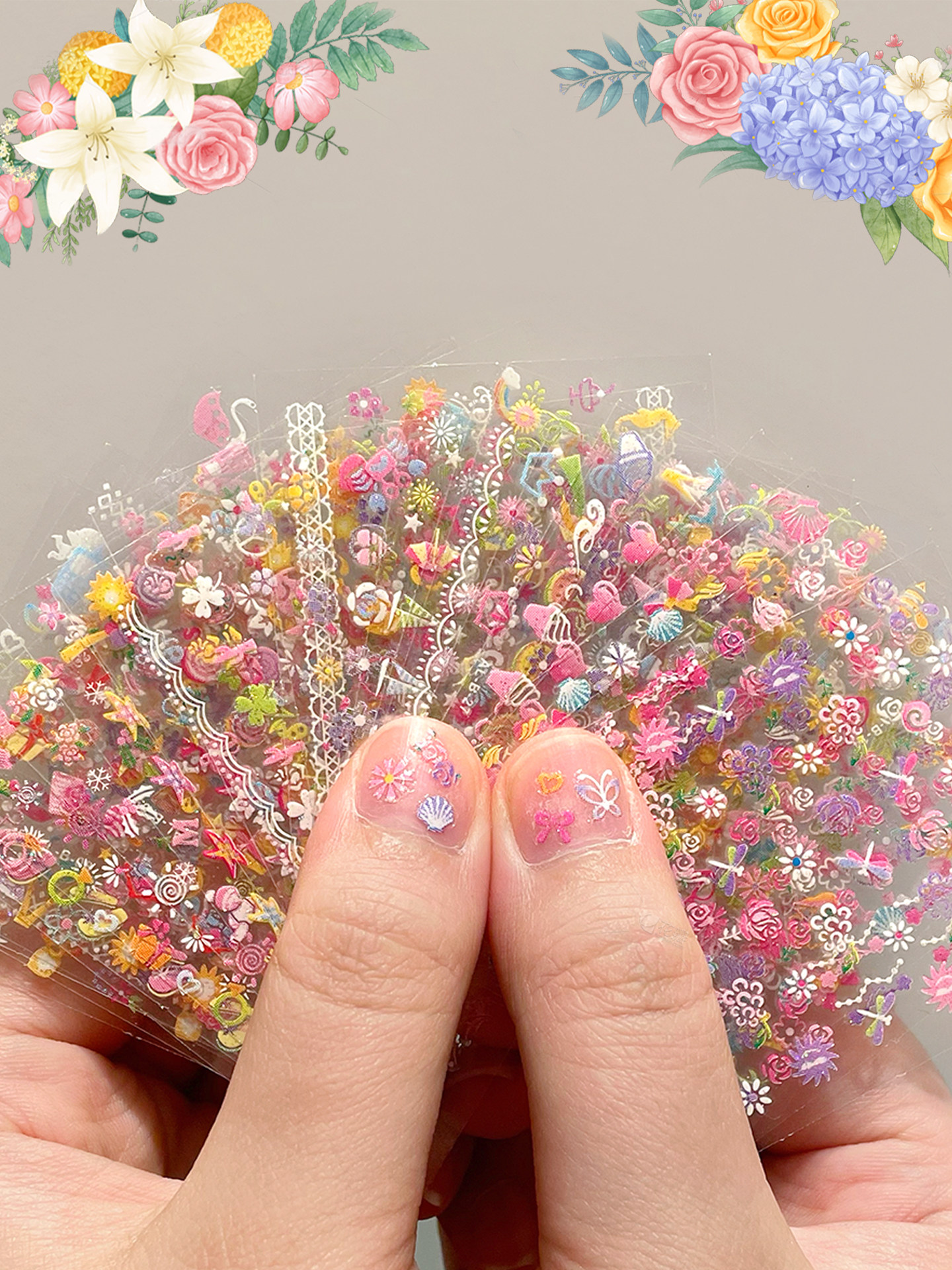 卡通儿童指甲贴女孩可爱花朵背胶美甲贴纸宝宝小鼻嘎贴纸防水贴画