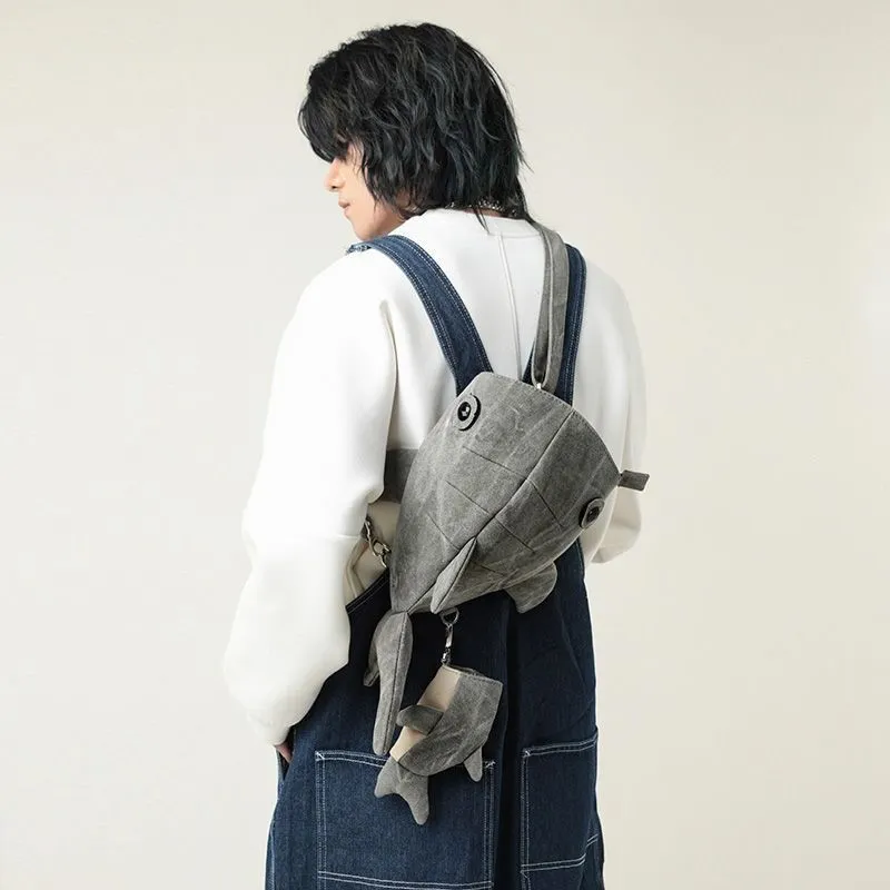 潮流动物园鲸鲨包鲨鱼包包男女小众设计感斜挎包搞怪帆布鲸鱼包