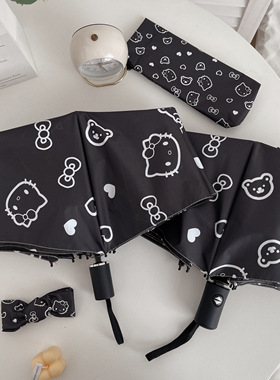 hellokitty全自动雨伞女晴雨两用黑胶防晒防紫外线ins黑色太阳伞