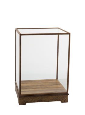 邸高家居客厅书房博物架三足方耳鼎黑鸡翅木玻璃罩防尘展示盒摆件