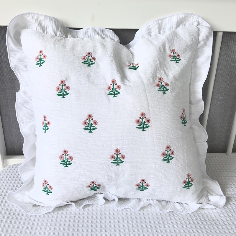 热门韩国单曲!小青折边绣花工艺布枕套客厅沙发卧室家居靠垫套