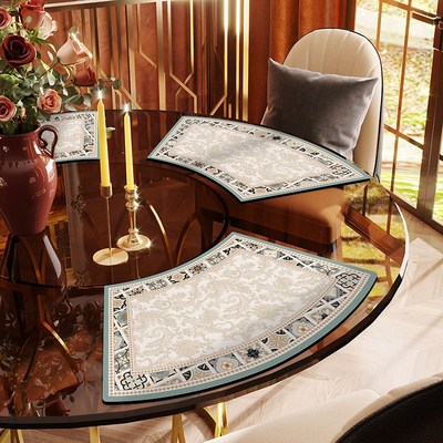 美式田园扇形餐垫圆桌餐桌隔热垫防水防油皮革弧形餐桌转盘餐具垫