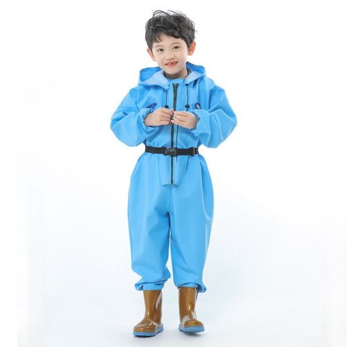 儿童下水裤连体玩水沙泥巴抓鱼赶海防水衣雨鞋男女童全身玩水服