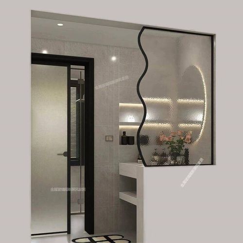 卫生间半墙隔断屏风洗手台干湿分离淋浴室防水玄关艺术水波纹玻璃