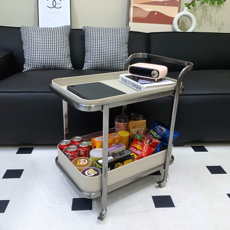 移动推车马鞍皮沙发边几小推车茶几客厅家用角几床头柜带轮置物架