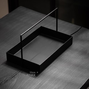 复古铁艺提篮家用功夫茶具收纳盒茶室茶托盘置物盘 新中式