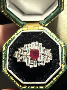 天然鸽血红宝石戒指女925银镀白金镶嵌轻奢日韩活口可调节