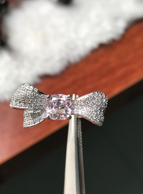 韩国5A粉钻蝴蝶结爱心开口戒指潮流时尚轻奢风食指戒新款饰品女