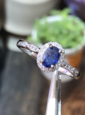 s925银天然斯里兰卡蓝宝石戒指女日韩精致简约款蓝宝指环单件放漏