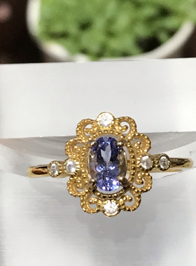 清仓925银镀黄金天然坦桑石戒指女小众设计感高级轻奢精致礼物