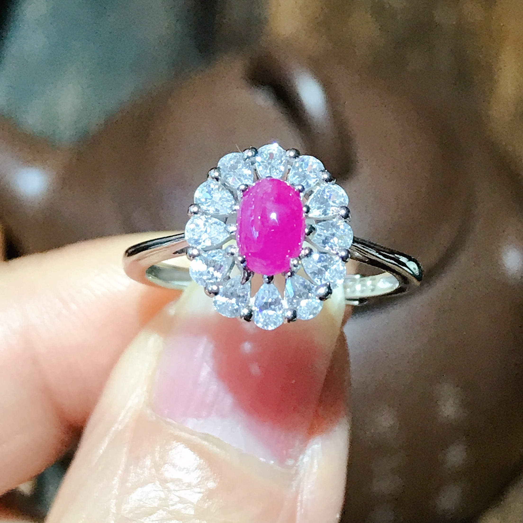 单件清仓925银镀白金天然红宝石戒指女设计感高级轻奢精致礼物