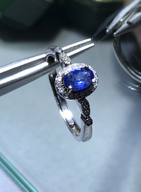 s925银天然斯里兰卡蓝宝石戒指女日韩精致简约款蓝宝指环单件放漏