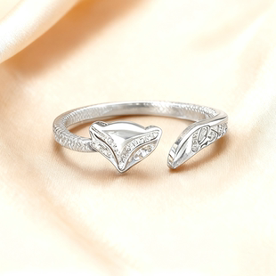 s999纯银三生三世小狐狸开口戒指女时尚个性高颜值小清新轻奢指环