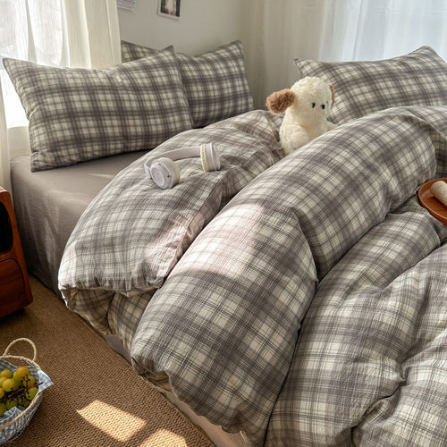 简约高级感床上用品四件套纯棉全棉床单件被套床笠学生宿舍三件套