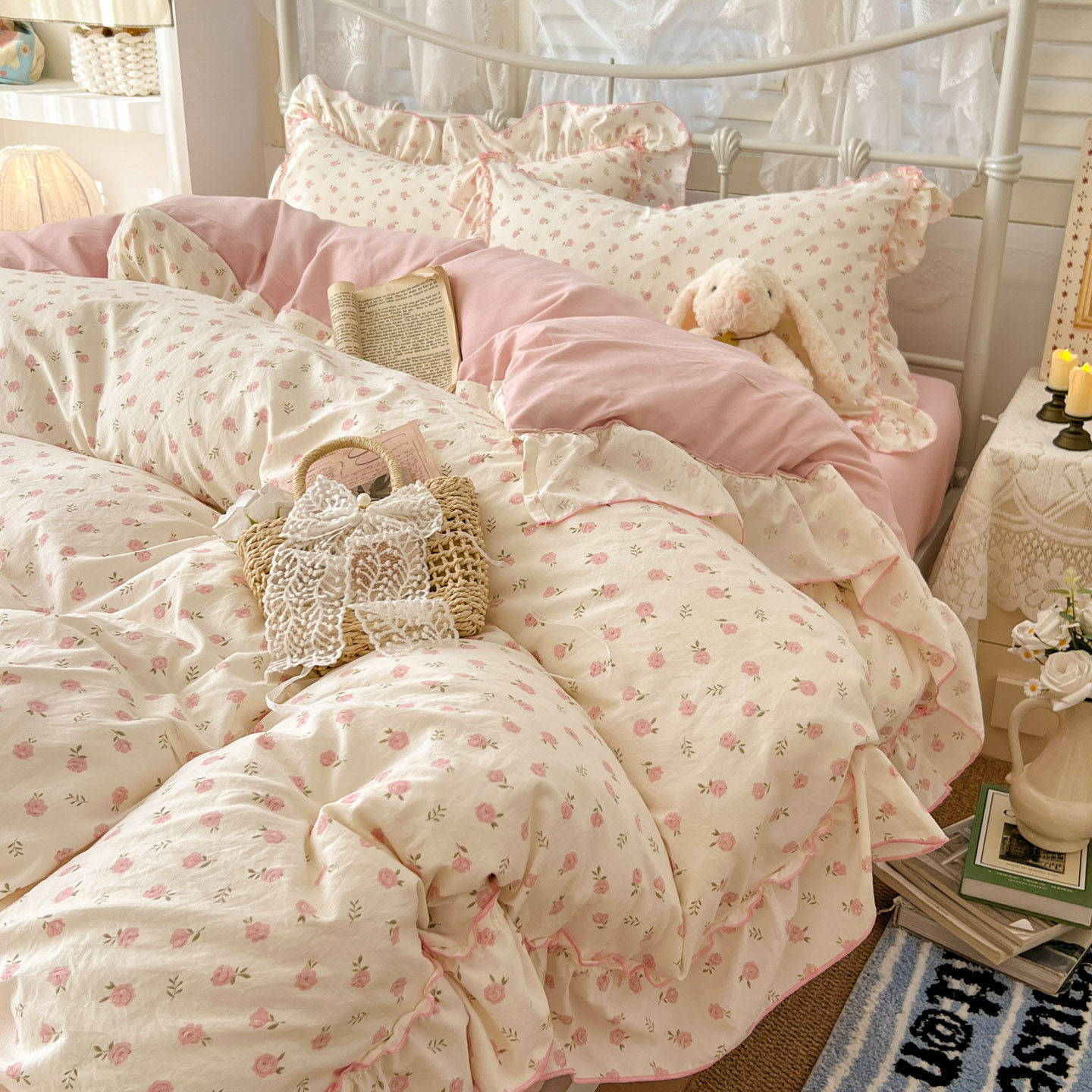 纯棉床上用品四件套新款全棉公主风粉色单被套少女花边床单三件套,床上用品,床品套件/四件套/多件套,淘宝优惠券,粉丝福利购,淘宝优惠卷