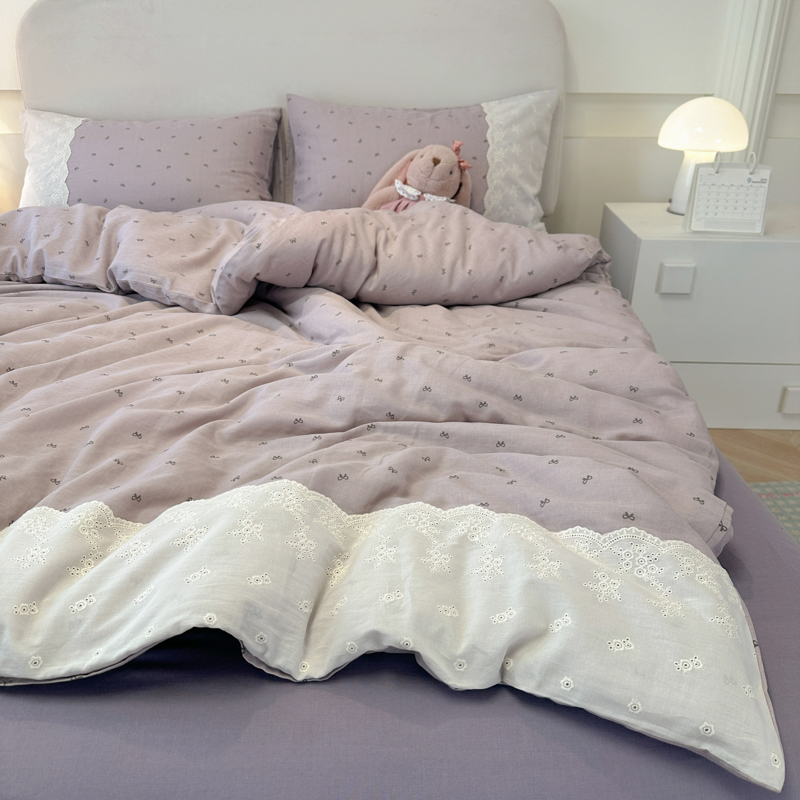 法式花边床上用品四件套非纯棉全棉被套床单床笠大学生宿舍三件套