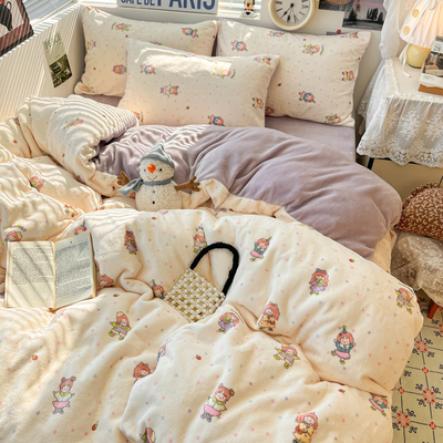 A类母婴级防静电加厚牛奶绒床单被套四件套珊瑚绒学生宿舍三件套4