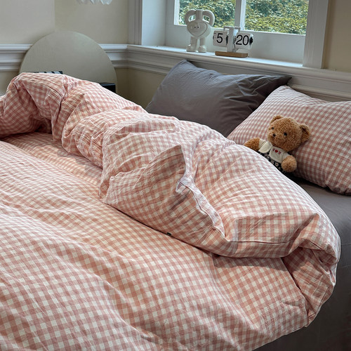 混搭格子床上四件套纯棉全棉2025新款床单被套床笠学生宿舍三件套