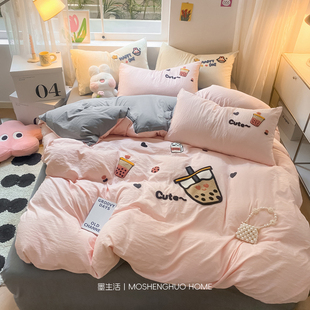 2025毛巾绣四件套全棉纯棉床单被套床品大学生宿舍床上三件套 新款