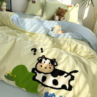 卡通可爱奶牛四件套纯棉全棉2025新款 被套床单学生宿舍床上三件套