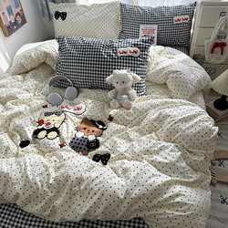 A类床上用品四件套纯棉全棉波点被套床笠被罩学生宿舍床单三件套4