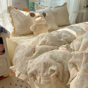 2025新款 花边床上四件套纯棉全棉床单被套床笠床品学生宿舍三件套