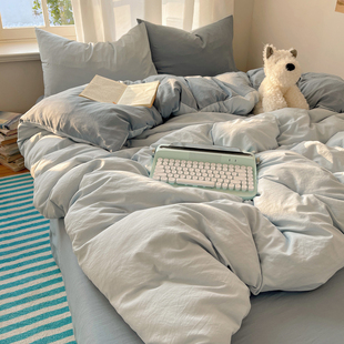 双拼纯色床上四件套纯棉全棉2025新款床单被套被罩学生宿舍三件套