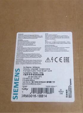 SIRIUS 软起动器S00 9 A4kW/400V3RW3016-1BB14