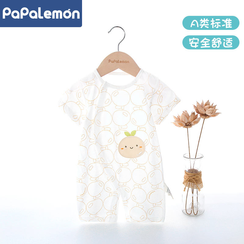 柠檬爬爬夏季纯棉短袖连体衣