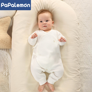 柠檬爬爬婴儿连体衣0-6个月宝宝衣服3睡衣新生儿和尚服哈衣华夫格