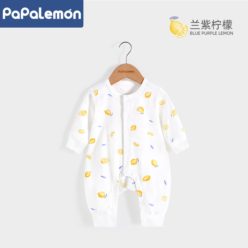 柠檬爬爬宝宝连体衣春秋长袖睡衣婴儿家居服哈衣爬服秋装兰紫柠檬