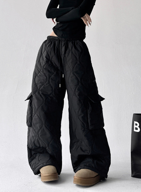 2025冬季新款户外抗寒保暖棉裤女黑色复古加厚工装夹棉高个休闲裤