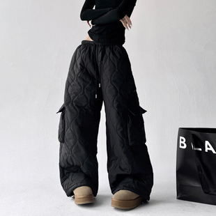 夹棉高个休闲裤 2025冬季 女黑色复古加厚工装 户外抗寒保暖棉裤 新款