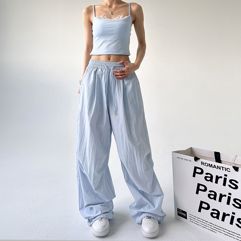 浅蓝色多巴胺裤子女2025夏季新款薄款运动宽松直筒阔腿速干工装裤,女装/女士精品,休闲裤,淘宝优惠券,粉丝福利购,淘宝优惠卷