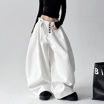 2025秋冬新款阔腿裤女韩版宽松慵懒风显瘦加厚独特白色休闲裤潮
