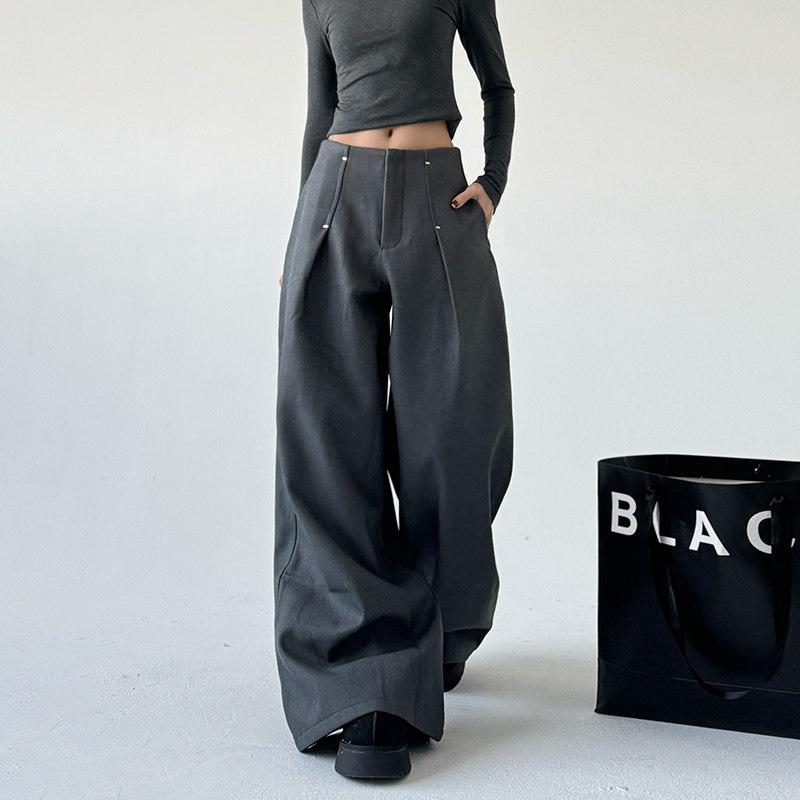 美式高级设计感休闲西装女2025冬装新款阔腿裤宽松通勤垂感休闲裤,女装/女士精品,休闲裤,淘宝优惠券,粉丝福利购,淘宝优惠卷