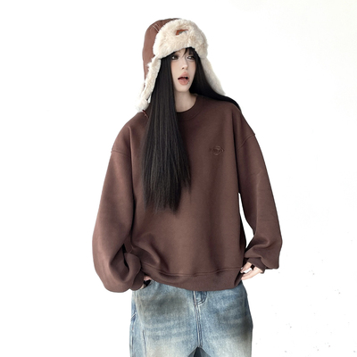 巨好看加绒加厚卫衣女圆领慵懒风高级感2025冬装新款宽松套头上衣