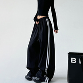 ins百搭潮流直筒休闲裤 阔腿裤 hipho条纹运动裤 美式 子女2026秋冬季